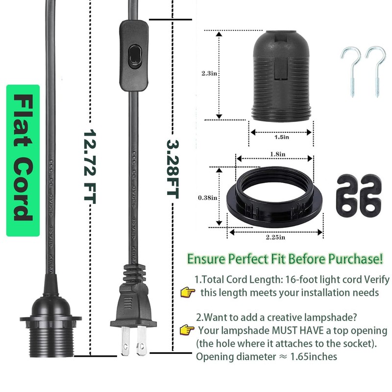Zarnicy Plug in Pendant Light Cord Kit - 16Ft Light