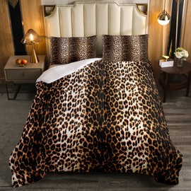 Black Brown Leopard Print Comforter Cheetah Print Comforter Set Africa Animal Wildlife Bedding Set for Boys Girls Kids Men Women Room Decor Luxury Safari Lightweight Duvet Set Twin Size Quilt Set