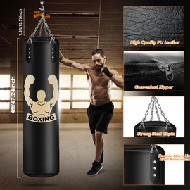 YORWHIN 4FT PU Hanging Punching Bag for Adults, Unfilled Heavy Bag Boxing Training Equipment with 12OZ Gloves, Reflex Ball, Wristband, Kicking Bag Boxing Set for Training Karate Kickboxing Home Gym