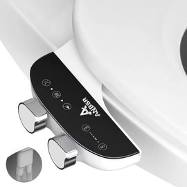 Self Cleaning Bidet Attachment for Toilet - ANBSR Ultra-Slim Non-Electric Toilet Seat Bidet with Feminine/Posterior Wash Dual Nozzles Fresh Water Jet Spray Bidets Easy Install, Black