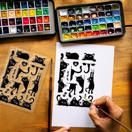 GLOBLELAND Black Cat Clear Stamps for DIY Scrapbooking Cat Border Silicone Stamp Seals Transparent Stamps for Cards Making Photo Album Journal Home Decoration