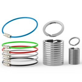 LEAF POND Highly Resilient Spring Steel Split Key Ring, Nickel-Plated, Spring Back to Original with No Shape Lose 24pcs (12pcs 1.2" & 12pcs 0.6"), and 6pcs SS 304 Wire Cable 5" Length, PVC-Coated