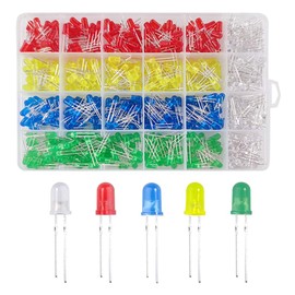 YIXISI 600 pieces 5 mm LED light emitting diode set, round head LED, 5 colours (120 pieces of each colour), white, red, yellow, green, blue