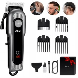 All-in® Maquina Para Cortar Cabello Cortadora Pelo Inalambrica Profesional Trimer Perfiladora Con Ajuste de Longitud B-675GY Color Gris 110V/220V