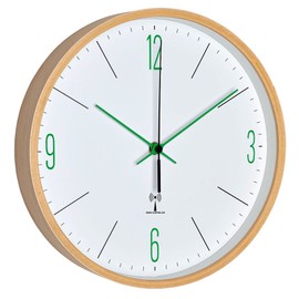 TFA Dostmann Analogue Design Wireless Wall Clock with Maple Frame White/Green 25.5 x 4.5 x 25.5 cm