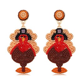 Thanksgiving Earrings for Women Autumn Fall Dangle Earrings Beaded Pumpkin Earrings Rhinestone Letter THANKS Earrings for Party Jewelry Gifts