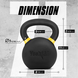 Yes4All Powder Coated Cast Iron Kettlebell Single Yellow - 32 KG / 71 LB Strength Training Kettlebells Weight Set for Full Body Workout, Home Gym
