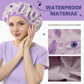 Years Calm Evil Eye Shower Caps for Women Reusable Waterproof, Pattern and Solid Color Dual-Layer Design, Hair Cap for Shower with Elastic Band, Fits Braids, Dreadlocks & Long Hair (Purple)