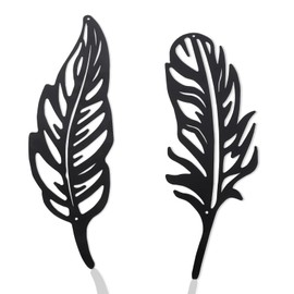 Zercart Feather Metal Wall Art Decor, 2Pcs Black Metal Art Wall Decoration Black Feather Metal Hanging Decor for Kitchen Garden Living Room Bathroom Outdoor Garden Decoration 28.5x11.5cm