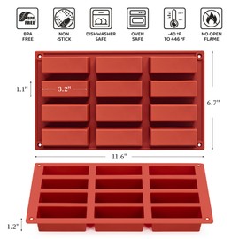 2 Pack Silicone Granola Bar Molds, 12 Cavity Rectangle Protein Bar Mold Silicone Bar Molds for Baking Chocolate Candy Ganache Cereal Energy Butter Brownie Bars