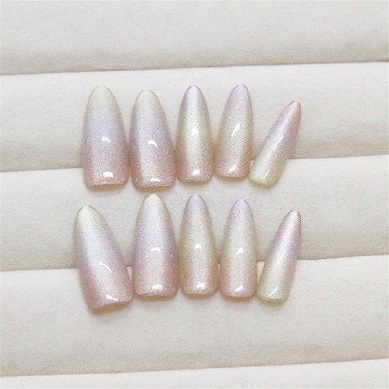 POKENGDA Prsess on Nails Long-Fake Nails Almond Press-On Nails,Pink Nail