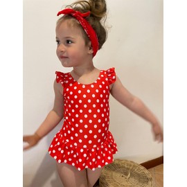Vieille Bathing Suit for 3T 4T Girl Swimsuits One Piece Polka Dot Toddler Swimsuit Ruffle Pink Swimwear for Beach