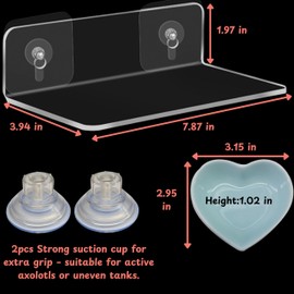 Axolotl Hammock Ledge for Aquarium and Feeding Dish, Axolotl Hammock with Ceramic Tray Feeder Bowl, Axolotls Accessories for Tank, Bearded Dragon Tank Accessories (Blue, 7.8x3.9in)