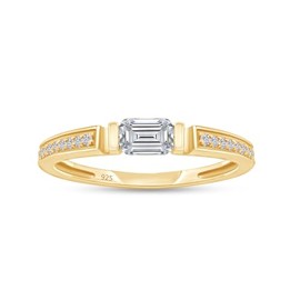 1/4 Carat Emerald & Round Lab Created Moissanite Solitaire Stackable Engagement Ring In 14K Yellow Gold Over 925 Sterling Silver (VVS1 Clarity, 0.35 Cttw) Size - 10