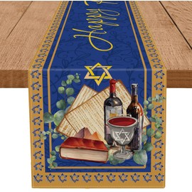 Happy Passover Table Runner Star of David Pesach Jewish Decorations Home Kitchen Dining Party Supply 13x72 Inch