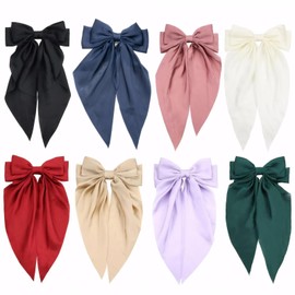 Mxlfdc 8PCS Large Hair Bows for Women, Big Bow French Hair Clip with Long Tail&Metal Spring Clip, Satin Hair Ribbons Barrettes for Women Girls - Hair Accessories