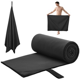 AUYAO Mikrofaser Handtuch mit Magnet rutschfest Fitnesshandtuch mit 4 Magnet Schnelltrocknendes Magnetische Gym Handtuch Magnetic Bath Towels für Travel Swimming Hiking Camping (E-Schwarz,80 * 190cm)
