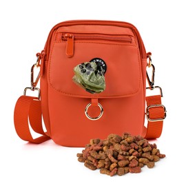 Dog Walking Bag Crossbody Waterproof & Lightweight Treat Pouch for Pet Training, Puppy Treat Tote, Dog Mom Purse (Orange 1.0)