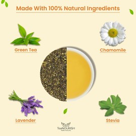 TeaNOURISH Chamomile Lavender Green Tea | Loose Leaf Tea | Calming & Relaxing Chamomile Sleep Tea | Bedtime Tea | 100% NATURAL INGREDIENTS | Brew Hot or Iced Tea - 3.53oz/100g