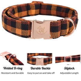 Elegant little tail Fall Dog Collar, Autumn Pet Collar Durable Yellow Plaid Dog Collars Male or Female Holiday Pet Gift Adjustable Dog Collar for Small Dogs