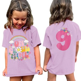 AG AGUU On Cloud Nine Birthday Girl Shirts Kids Girls Birthday Outfits Flower 9th T-Shirt Party Tees Tops 9 Years Old(Purple-9th)