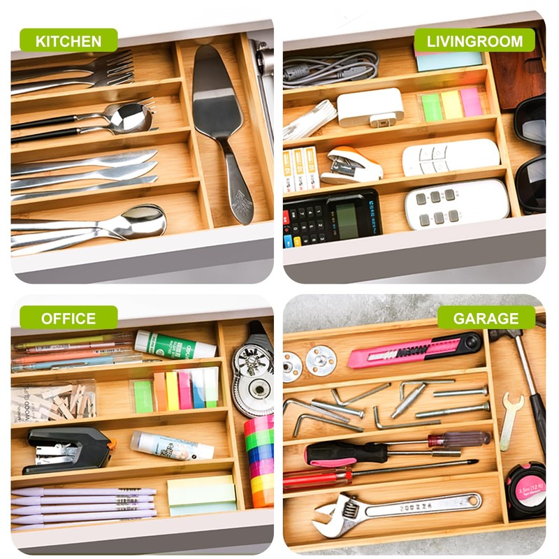 Unibambou Bamboo Utensil Drawer Organizer, Kitchen Organizer for Flatware Cutlery,