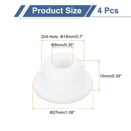 uxcell 4Pcs Rubber Grommets 18mm Drill Hole, 9mm ID Hole Top Hat Grommet White Silicone Rubber Hole Plug Gasket for Wiring, Automotive