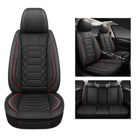 HAIYAOTIMES Leather Car Seat Covers Full Set, Waterproof Faux Leather Seat Covers for Cars, Non-Slip Car Interior Covers Universal Fit for Most Cars Sedans Trucks SUVs, Black/Red