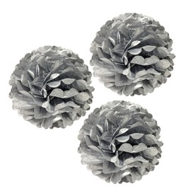 Allydrew 12" Set of 3 Tissue Pom Poms Party Decorations for Weddings, Birthday Parties Baby Showers and Nursery Décor, Metallic Silver
