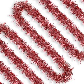 Red White Tinsel for Christmas Tree, Candy Cane Tinsel Garland for Xmas Tree Decorations, Ceiling Hanging, New Year, Birthday, Holiday Indoor Outdoor Party Supplies