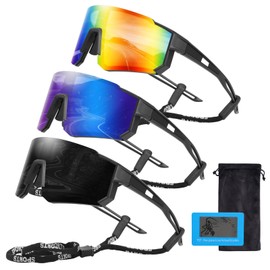 Mayoii 3 Pack Polarized Cycling Sunglasses for Men Women, UV400 Safety Glasses, Lightweight Sports Sunglasses for Running Driving Hiking Fishing (A)