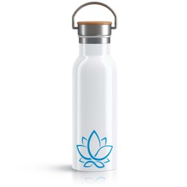 OWLBOOK Lotus Blue Water Bottle Yoga Stainless Steel Water Bottle for Women Yoga Accessories Women - Thermos Flask 600 ml Sustainable Sports Bottle Leak-Proof Non-Toxic BPA Free