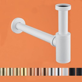 RANDOM Brass Contemporary Round Bottle P Trap 1 1/4,Basin Sink Waste Drain P Trap Kit (Matte White). 83888MW.