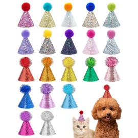 PET SHOW 20 Pack Mini Small Dog Hats with Sequin Puppy Birthday Party Hats for Stuffed Animals Cats Adjustable Holiday Hat Headband Kitten Pet Grooming Costume Accessories