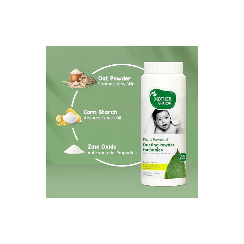 Mother Sparsh Polvo natural sin talco para bebés, 100 g