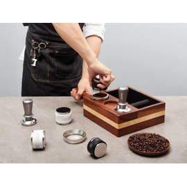 IKAPE 54mm 4-in-1 Espresso Knock Box & Tamping Station, 51mm 53mm 54 mm Natural Mahogany Accessory Organizer Base