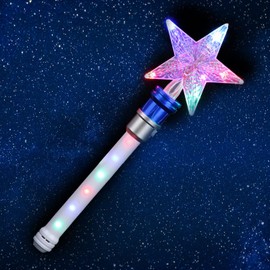 Light Up Wand - Star Spinning Wand, Magic Wand Spinning Toy for Girls and Boys, Magic Princess Sensory Toy, Independence Day Gift (Blue Stars)