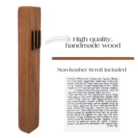 Wood Mezuzah Case with Scroll for Door Modern/Traditional Design, Easy Peel and Stick Mezuzah Cover, Home Blessing and Protection Houswarming Gift (Oak+ Wood, 5 Inches)