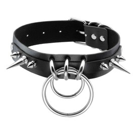 MIlakoo O-Ring, Punk Goth Metal Spike, Rivets, Leather Collar, Choker for Men, Women, Base Metal, Black