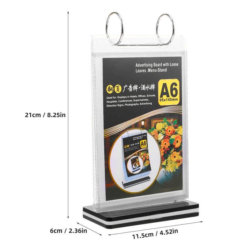2Pcs Table Flip Menu Holder with 6 Pages Sleeve, 4"