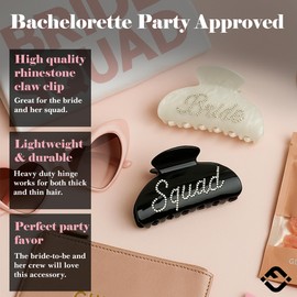 Funky Junque Bride Rhinestone Claw Clip | Bridal & Bridesmaid Hair Accessories for Bachelorette Party, Wedding Day, Gifts - 12 Pack - 1 Bride & 11 Squad