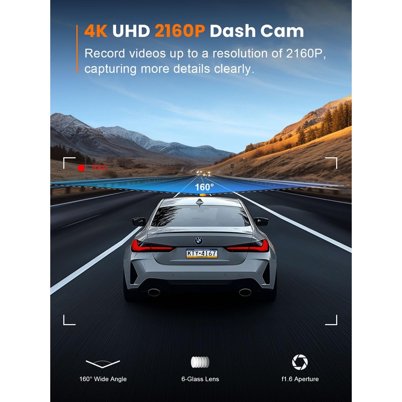 galphi 4K Dash Cam Front, Built-in 5G WiFi, 64GB Card