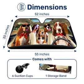 GENANY Basset Hound Dog Family Funny Windshield Sun Shade for Car SUV Truck (55x30 Inches), Sun Shade Windshield, Shades for Front Windows, Sunshade for Car Windshield, Protector Blocks UV