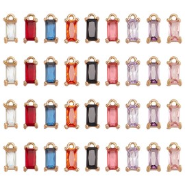 PH PandaHall 9 Colours Cubic Zirconia Charms 36 Pieces Micro Pave Rhinestone Charms Rectangular Crystal Pendant Birthstone Charms Tiny Pendant for Jewellery Making Earring Bracelet Necklace 9 x 4 x 3