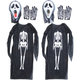 MBC Children's Scream, 2 Set, Costume, Mask, Gloves, 3-Piece Set, x 2, Length 31.5 inches (80 cm), 2 Types of Mask, Kids' Mask, Mask, Halloween, Ghost, Cosplay, Costume, Parties, Events