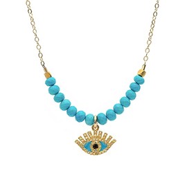 Diamond Evil Eye Necklace-14k Gold Filled- Sleeping Beauty Blue Turquoise- Genuine Diamonds and Faceted Turquoise Gemstones- Graduation- Mother's Day- Summer Beach- Yoga- Unisex Jewelry Gift Idea-
