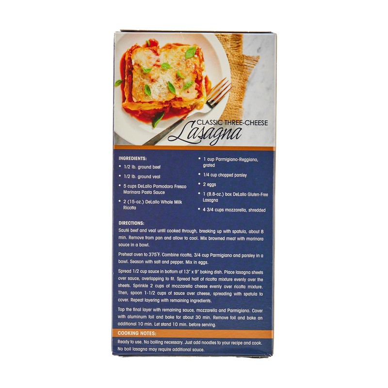 DeLallo Gluten Free Lasagna Noodle Sheets, 8.8 Ounce Box, (6