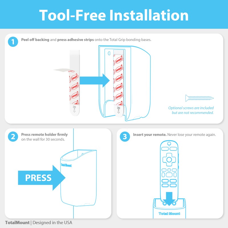 TotalMount Hole-Free Remote Control Holder – Eliminates Need to Drill