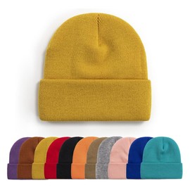 FCHUI Plain Winter Hat-Beanie Cap Soft Fleece Lining Beanie Windproof Unisex Slouchy Hats for Indoor Outdoor (Turmeric)
