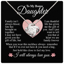 Larvincy Mothers Day Gifts For Stepdaughter From Stepdad Stepmom - To My Bonus Daughter Necklace, Unbiological Daughter Jewelry With Heartfelt Message & Elegant Box On Graduation, Birthday, Wedding